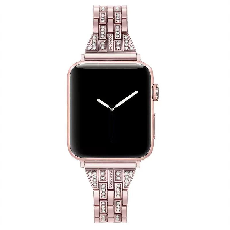 For Apple Watch Series 8 41mm 7 41mm Series 6 5 4 SE SE(2022) 40mm Series 3 2 1 38mm Smart Watch Metal Strap Rhinestone Decor Replacement Wristband For Apple Watch Series 8 41mm 7 41mm Series 6 5 4 SE SE(2022) 40mm Series 3 2 1 38mm Smart Watch Metal Strap Rhinestone Decor Replacement Wristband